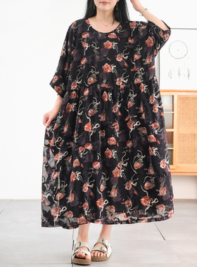 6.27新 浮雕提花雪纺连衣裙~玫瑰花园 夏装新品大码女装高腰长裙