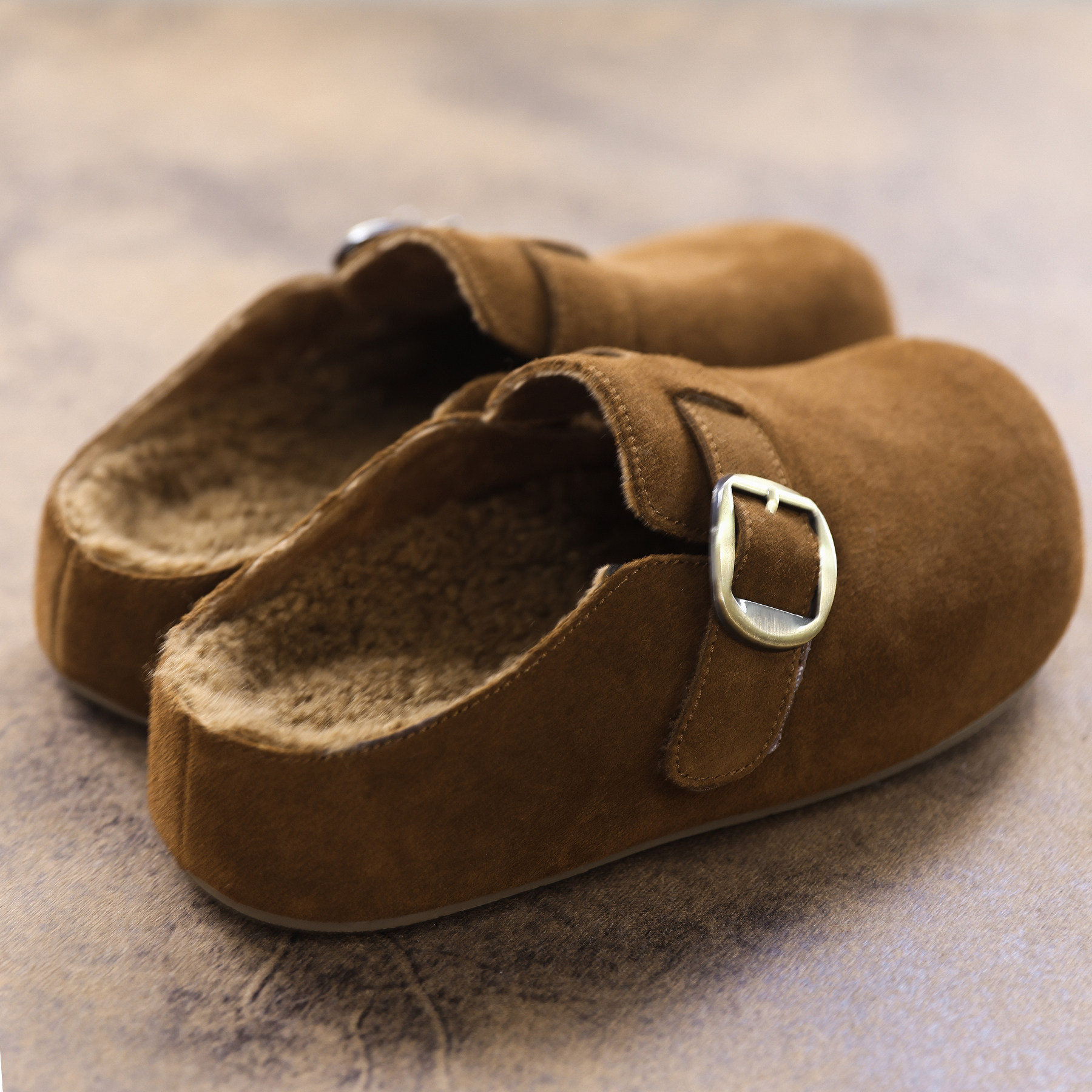 绒面勃肯包头半拖一脚蹬休闲鞋女