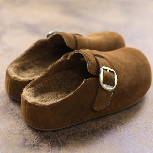 绒面勃肯包头半拖一脚蹬休闲鞋女