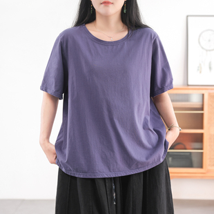 宽松休闲套头短袖 绿素棉 新品 简约精梳棉宽松T恤女 上衣 2025夏季