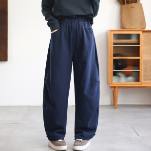 不鼓包重膀高腰休闲直筒阔腿裤 绿素棉 大码 女装 飞机褶棉质香蕉裤