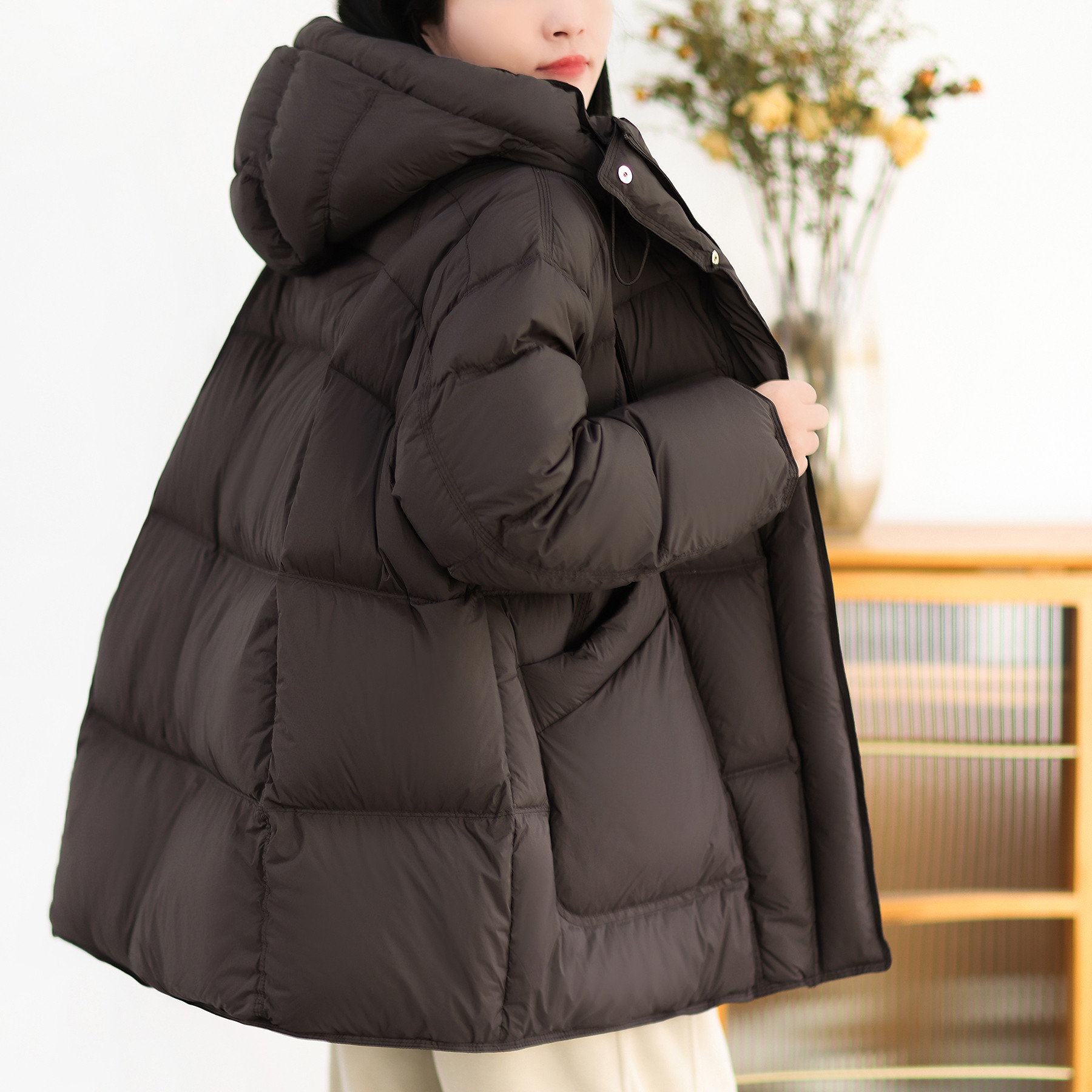 新国标90白鸭绒中长羽绒服女冬