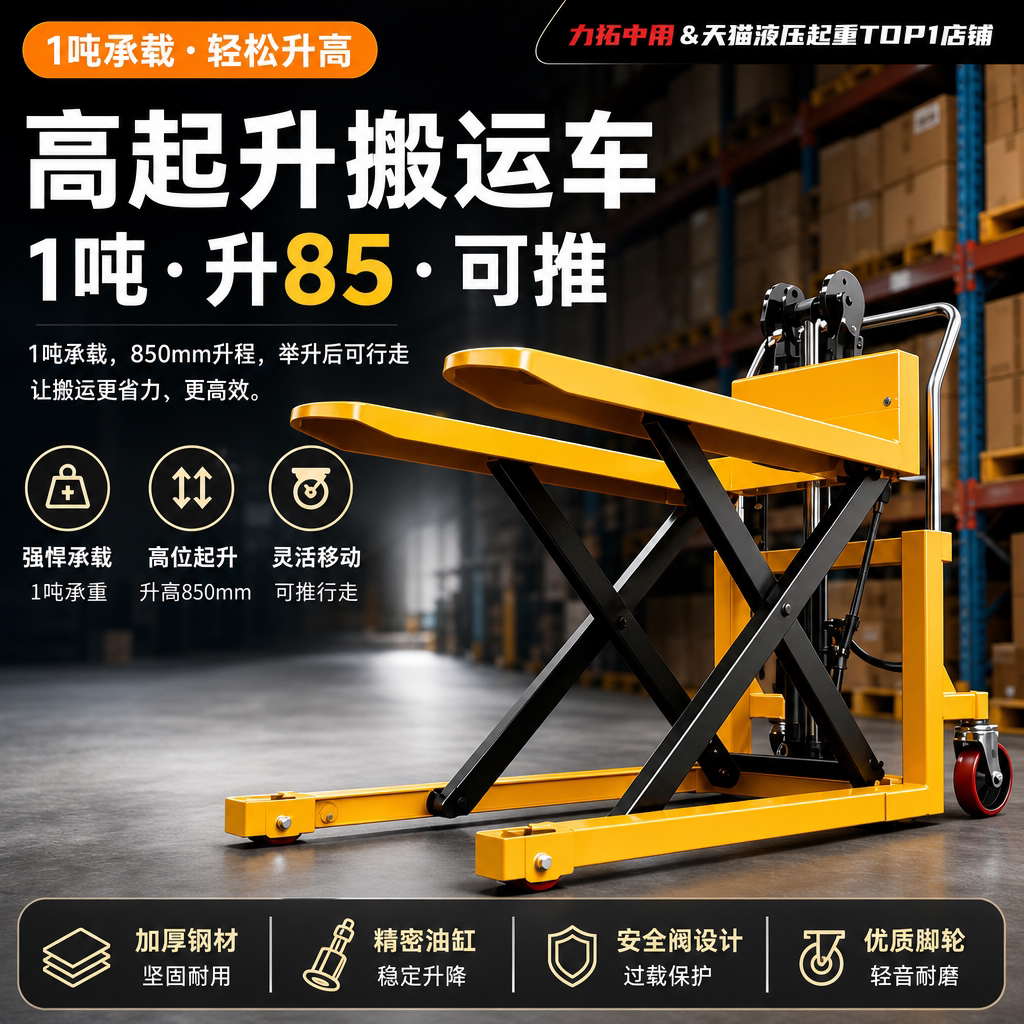 【热卖】高升程搬运车可升至85CM图片