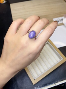 纯银天然紫龙晶戒指女款复古s925银镶嵌开口圈招财高级感新中式