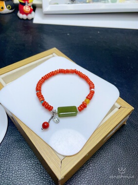 天然南红和田玉无事牌手链手串南红盘珠搭和田玉无事牌s925银配饰