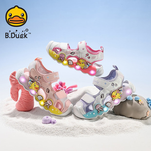 小女孩包头防滑亮灯童鞋 B.Duck小黄鸭凉鞋 2025新款 女童发光鞋 夏季
