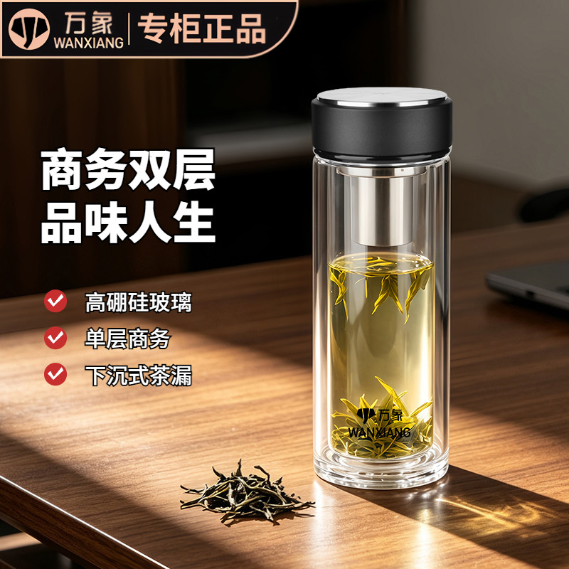 万象双层玻璃杯商务办公车载图片