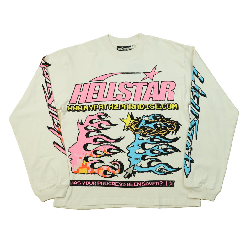 thumbnail for Trendy fashion pink blue avatar flame print logo crew neck long sleeves