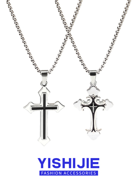 2025个性潮流十字架项链不掉色钛钢潮男女锁骨链嘻哈创意吊坠新款