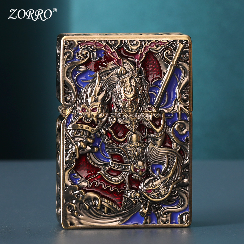 ZORRO佐罗煤油打火机防风复古黄铜盔甲齐天大圣情人节礼物送男友