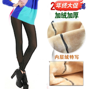 包邮 秋冬季加绒加厚女士打底裤袜 九分裤假透肉色露肉外穿保暖裤
