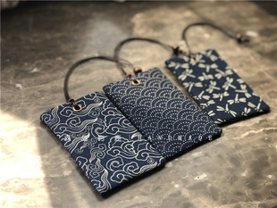 2件包邮 藏蓝和风复古手工公交布艺卡套 饭卡交通银行卡包门禁卡