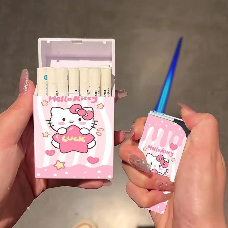 hellokitty凯蒂猫打火机烟盒防风蓝焰直冲高颜值可爱卡通可装20支