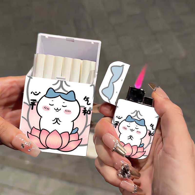 吉伊卡哇乌萨奇打火机烟盒防风充气可爱卡通创意粉色火焰送男友潮