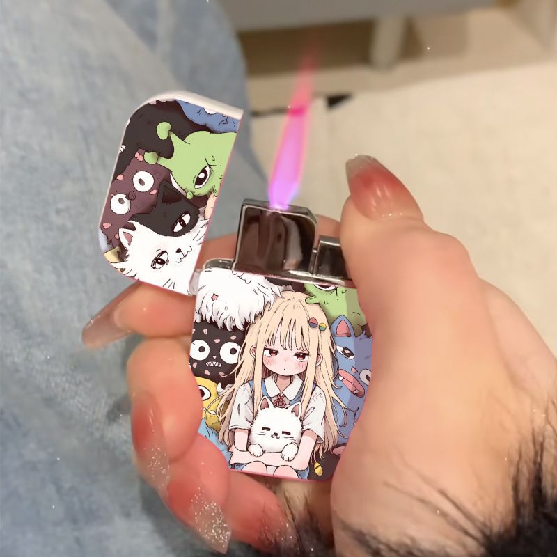 二次元动漫美女打火机创意个性防风充气粉色火焰高颜值网红爆款潮