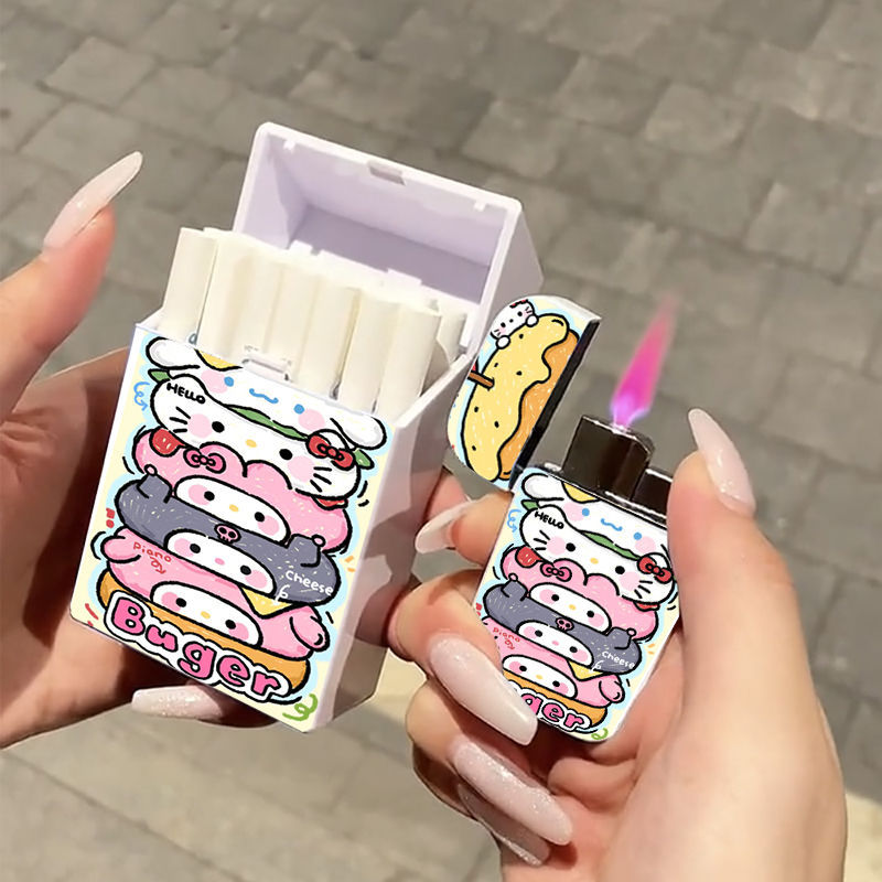 蜡笔小新帕恰狗打火机烟盒防风充气可爱卡通创意20支装粉焰送男友