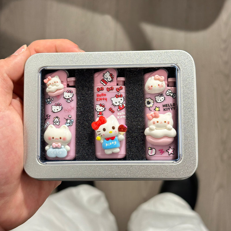 hellokitty凯蒂猫砂轮打火机创意手工diy一次性明火高颜值送男友