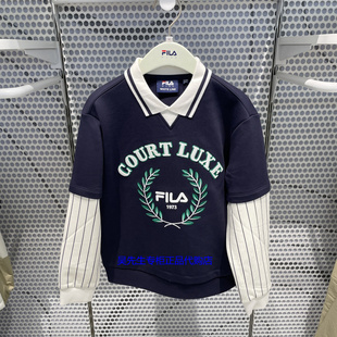 FILA斐乐童装正品2025冬季男大童运动休闲拼接翻领卫衣K62B542207