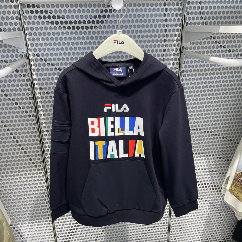 FILA斐乐童装2025冬季男大童薄绒舒适百搭休闲连帽卫衣K62B541299