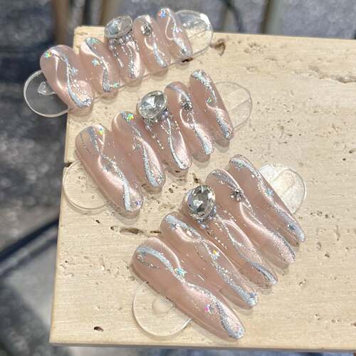 【星河丝带】新款爆闪飘带猫眼温柔显白精品纯手工穿戴甲