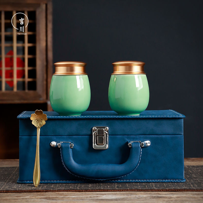 言川铁皮石斛包装礼盒空盒高档皮包通用三七粉碎银子陶瓷密封罐子