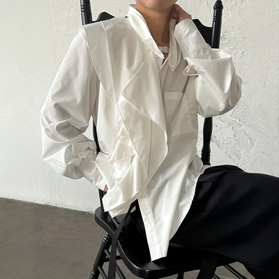 PCGO多层领荷叶边立体长袖衬衫