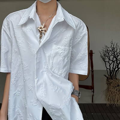 PCGO山本风刺绣古巴领短袖衬衫