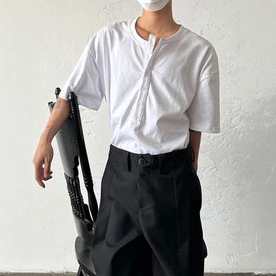 PCGO亨利领排扣设计短袖T恤