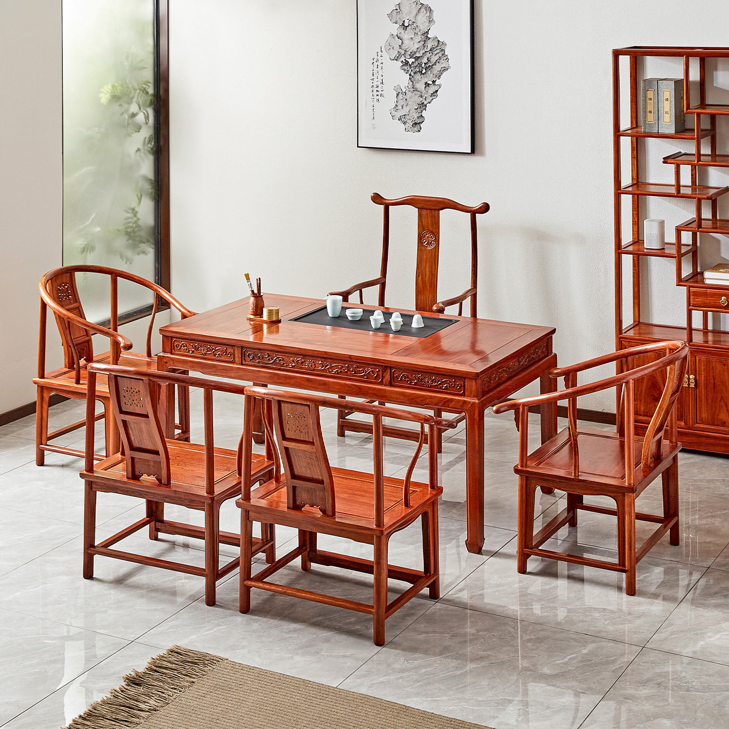 花梨木茶桌椅组合新中式实木茶台功夫茶几刺猬紫檀客厅茶室泡茶桌,住宅家具,家用茶台/茶桌,淘宝优惠券,粉丝福利购,淘宝优惠卷