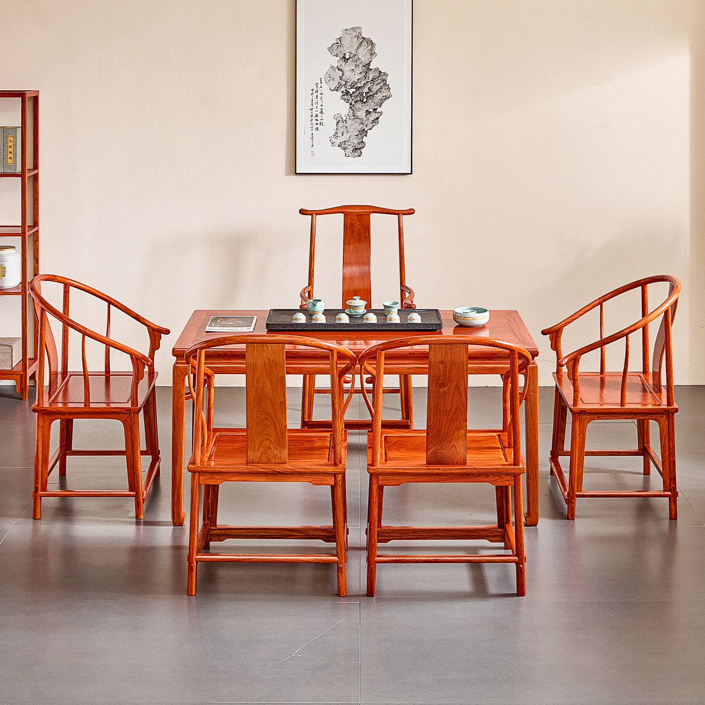 缅甸花梨木茶桌椅组合新中式大果紫檀红木功夫刚泡茶台简约泡茶桌
