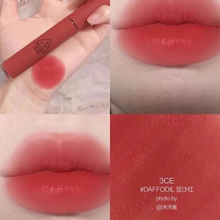 3CE丝绒唇釉液体口红daffodil柔雾private哑光tawny red南瓜色