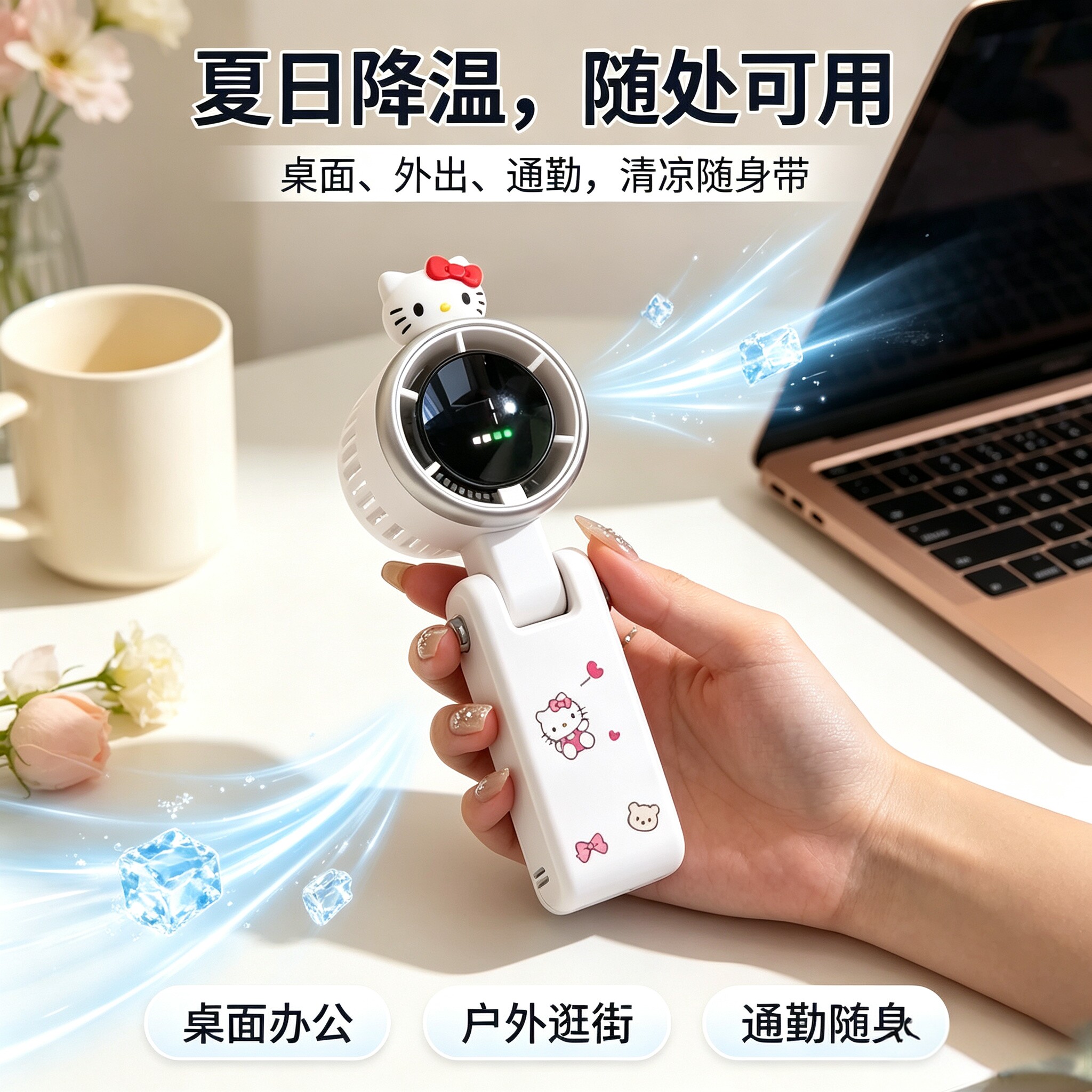 手持小风扇风扇化妆吹脸凉感便携式随身折叠挂脖桌面充电夏日出门图片
