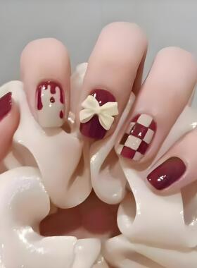 红色系穿戴甲美甲贴纸2025新款高级感短款中长甲片成品显白假指甲贴片春夏新款法式小众轻奢手工贴片小香风