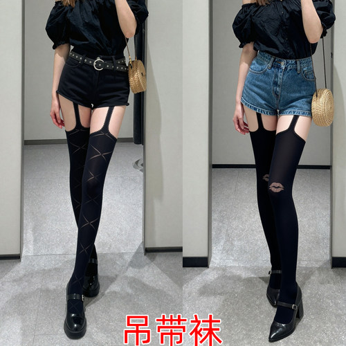 复古纹提花吊带袜女袜辣妹连裤袜