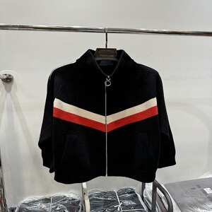 时尚妈妈装立领棒球服条纹秋冬新款毛呢外套高贵宽松中老年上衣女