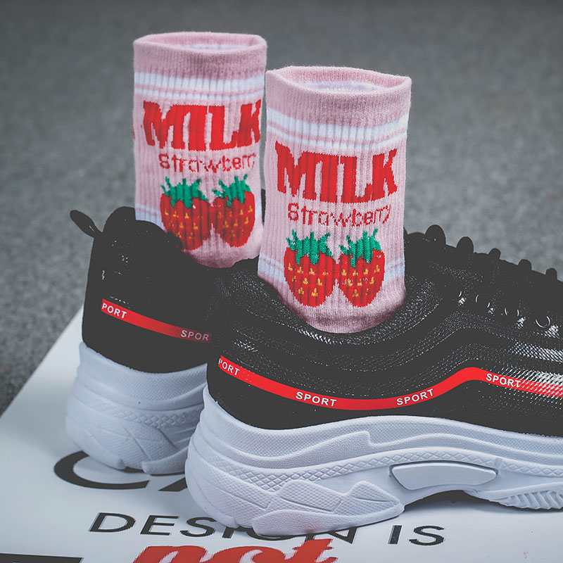 网红韩版粉色草莓原宿街舞学生袜