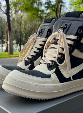 RO FABLED 倒三角高帮鞋大钩子真皮男鞋潮鞋大码休闲鞋女厚底鞋子