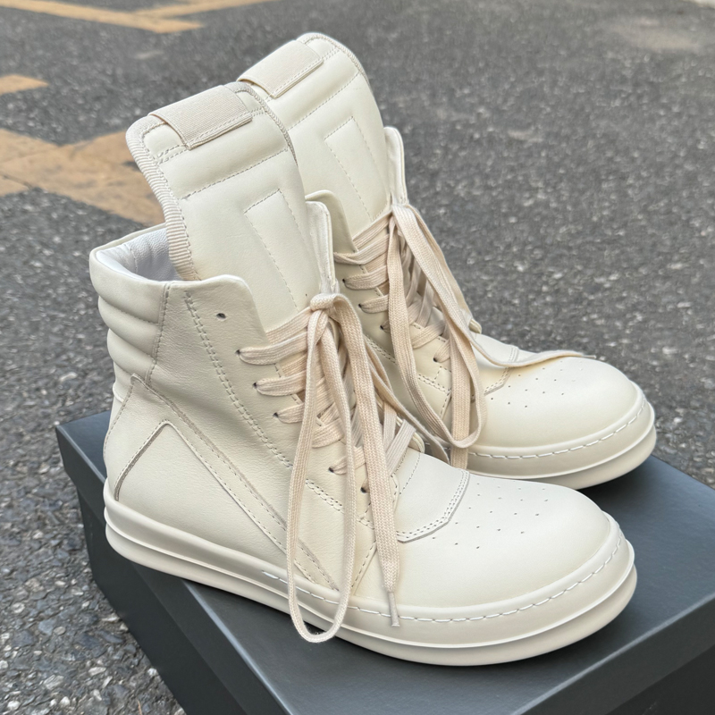 thumbnail for European Trendy High-Top Shoes for Men, Black and White Ro Fabled, Inverted Triangle Thick Shoelaces, Casual Shoes, Height-Increasing Genuine Leather Boots