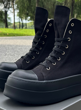 2024ss RO FABLED 帆布鞋高帮鞋男鞋黑色厚底增高潮鞋系带女鞋子