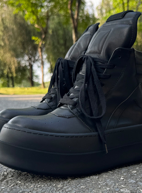 2024ss 潮款 RO FABLED 黑色倒三角厚底高帮鞋真皮男鞋双层底鞋女