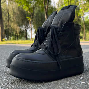 FABLED 黑色倒三角厚底高帮鞋 真皮男鞋 女 2024ss 双层底鞋 潮款
