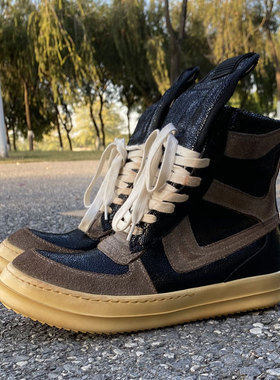 2025ssRO FABLED 大钩子倒三角拼色男鞋高帮鞋复古真皮欧美潮鞋靴