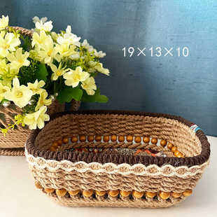 成品麻绳手工编织收纳筐桌面杂物零食玩具储物篮子棉线摆件置物盒