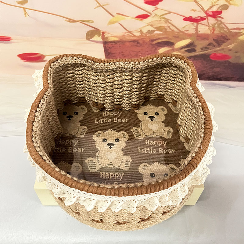 DIY手工麻绳小熊桌面收纳篮