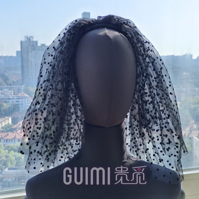 波点头纱黑色短款拍照道具双层蓬蓬小头纱女童cos造型万圣节头饰