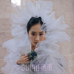 新娘造型头纱婚纱摄影凹造型样片超仙夸张日韩原创化妆师跟妆头饰