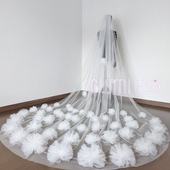 婚纱摄影样片重工大花朵头纱长款 拖尾新娘凹造型道具高级水晶纱