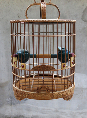 画眉鸟笼雕刻笼子全套配齐老竹鸟笼手工鸟笼紫竹鸟笼装修鸟笼八哥