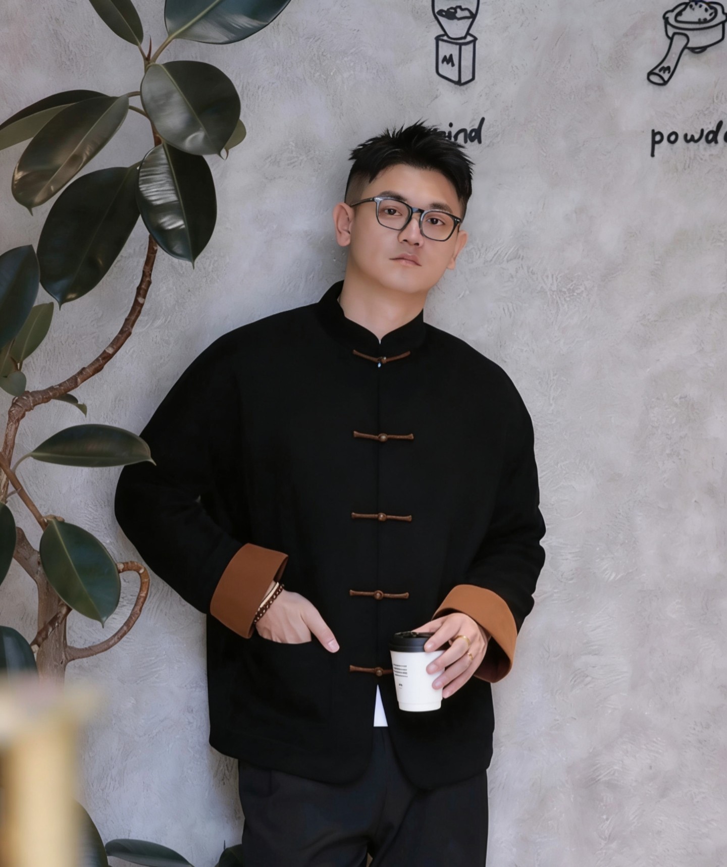 2025年新款男女大码盘扣立领长袖衬衫秋冬高级感黑色新中式唐装