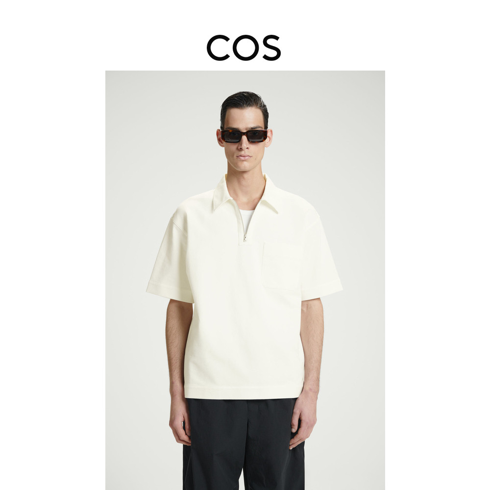 COS 남성 캐주얼핏 지퍼 하프 플래킷 트윌 폴로 셔츠 1187972002
